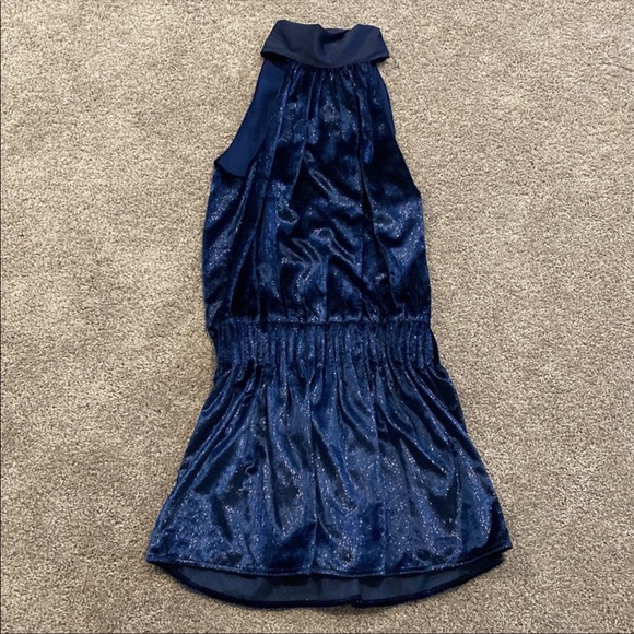 Ramy Brook Lori navy velvet cinched waist Mini Halter dress - Picture 4 of 9